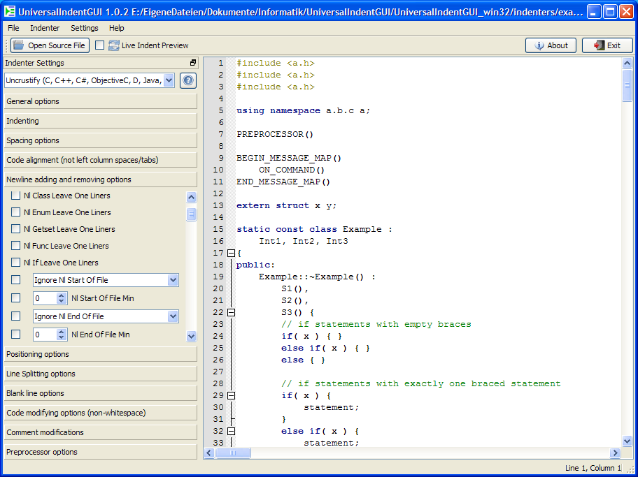 UniversalIndentGUI 1.1.0 software screenshot