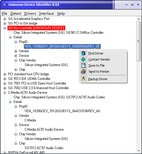 Unknown Device Identifier 9.01 software screenshot