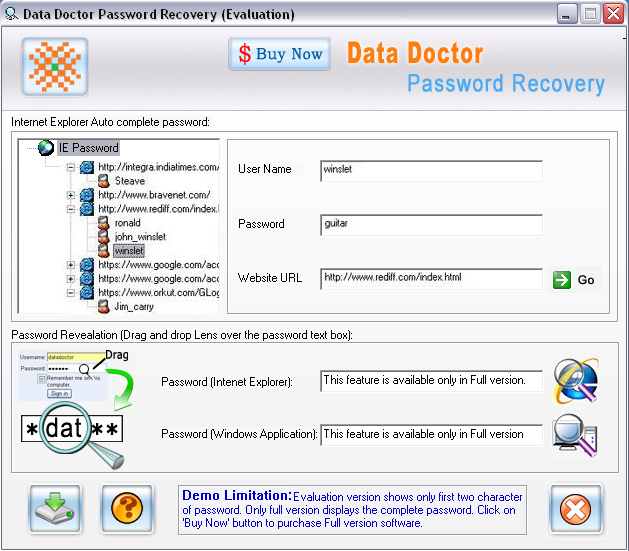 Unmask Internet Explorer Password 3.0.1.5 software screenshot