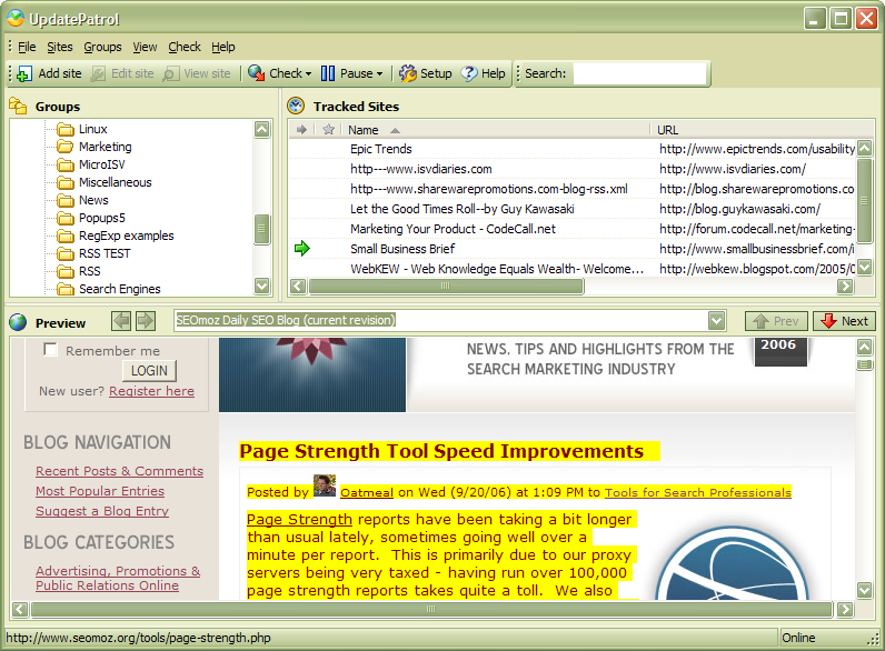 UpdatePatrol- Automatic Web Page Watcher 3.2 software screenshot