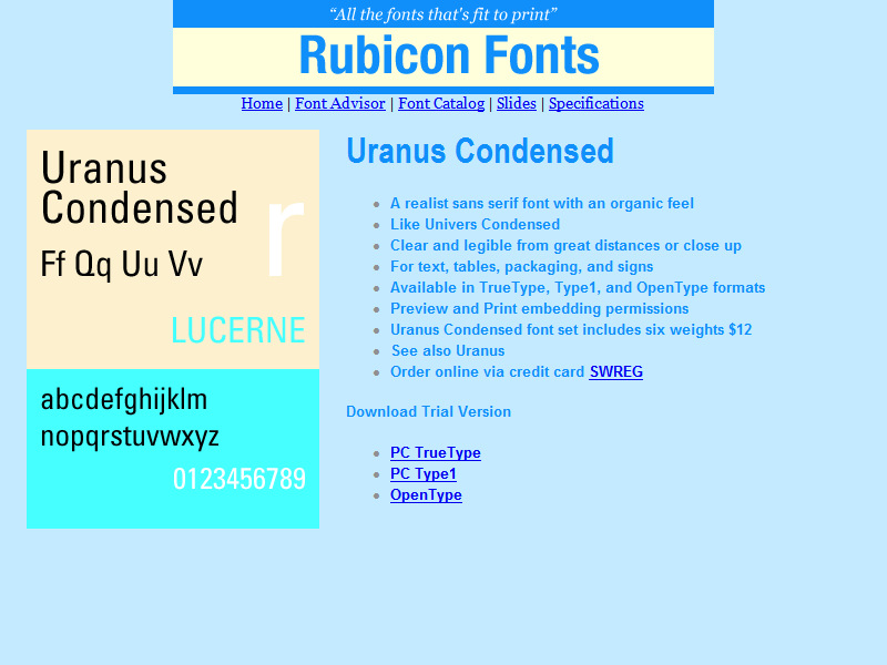 Uranus Condensed Font Type1 2.00 software screenshot