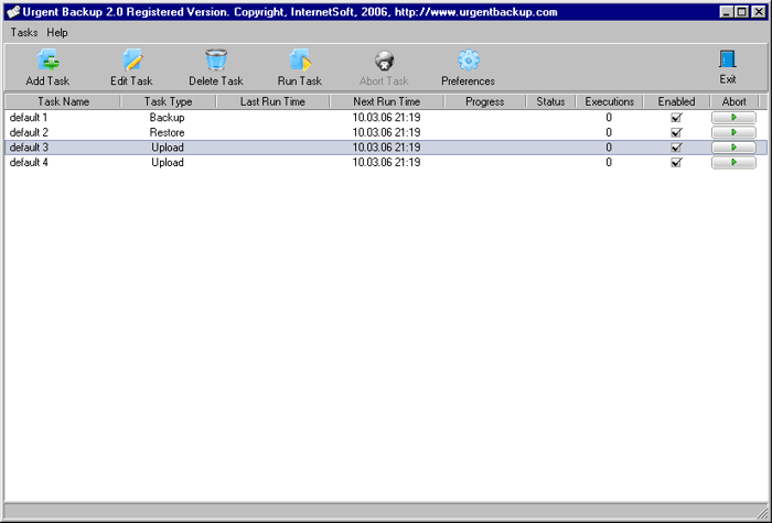 Urgent Backup 3.50 software screenshot