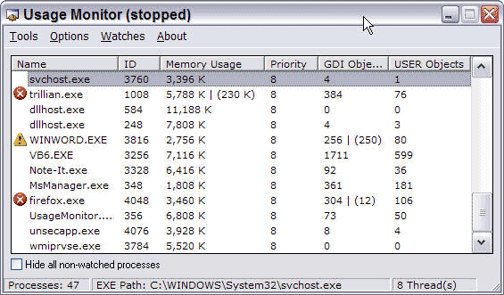 Usage Monitor 2.0.0.4 software screenshot