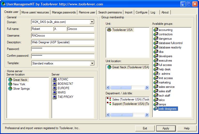 User Management - Windows Users Management Administration 5.4 software screenshot