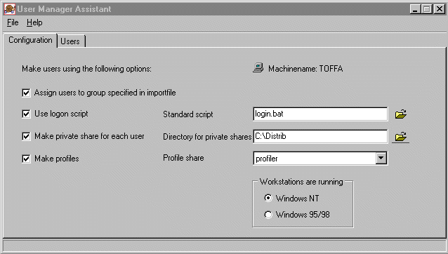 User Manager Assistant 1.3 software screenshot