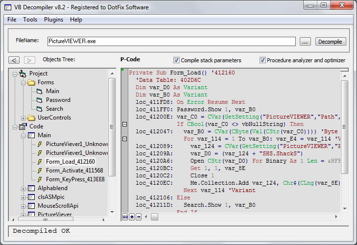 VB Decompiler 8.2 software screenshot