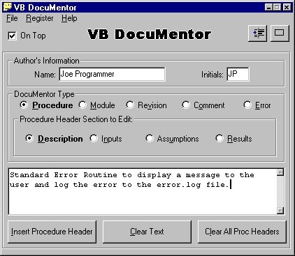 VB DocuMentor 1.4 software screenshot