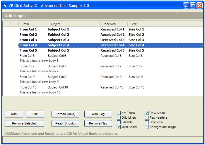 VB Grid ActiveX (OCX) 1.0 software screenshot