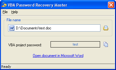 VBA Password Recovery Master 2.0 software screenshot