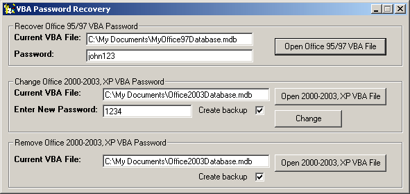 VBA Password Recovery 1.0 software screenshot
