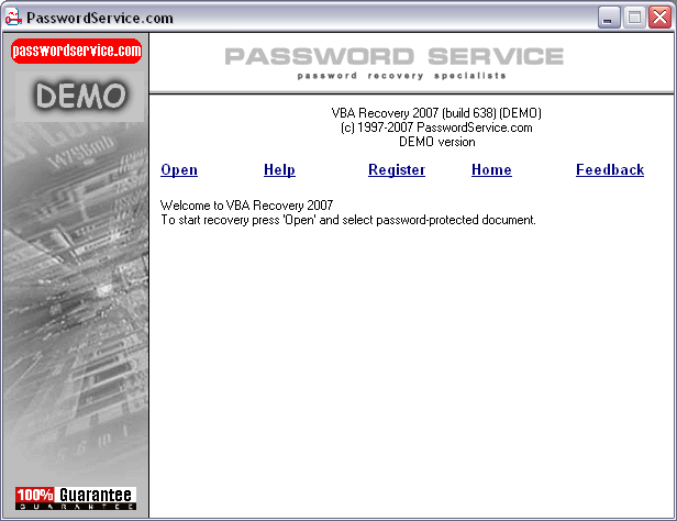 VBA Recovery 2007 software screenshot