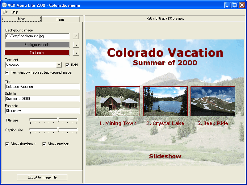 VCD Menu Lite 2.01 software screenshot