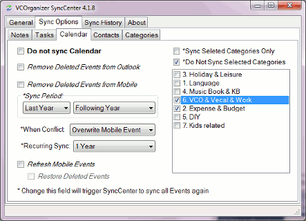 VCOrganizer SyncCenter 9.1.373 software screenshot