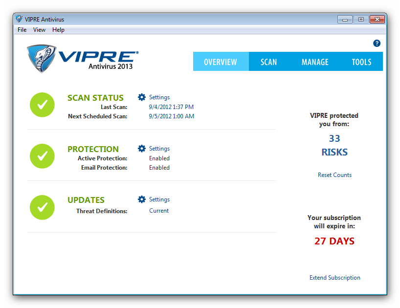 VIPRE Antivirus 2016 9.5.1.4 software screenshot