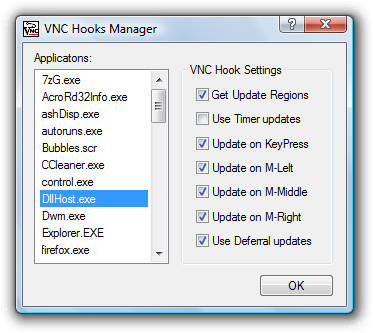 VNC Hooks Manager 1.2 software screenshot