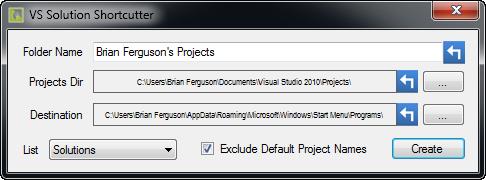 VS Solution Shortcutter 1.0.3 software screenshot