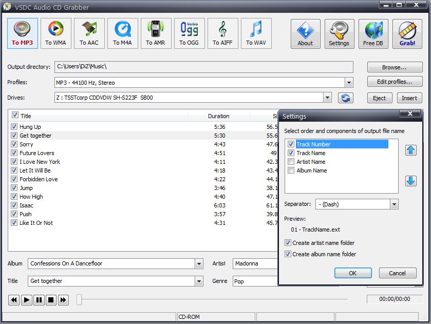 VSDC Free Audio CD Grabber 1.4.4.585 software screenshot