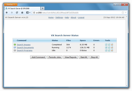 VX Search Server 9.8.14 software screenshot