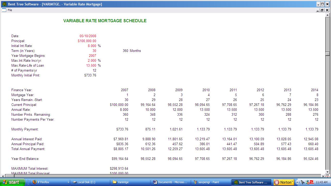 Variable Rate Mortgage+ 1.2 software screenshot