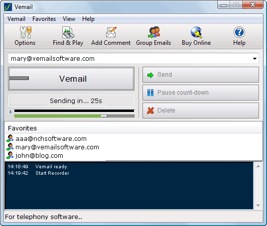 Vemail Voice Email Software for Windows 2.13 software screenshot