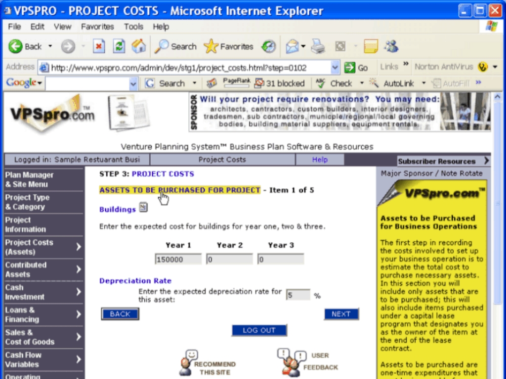 Venture Planning System Pro - VPSpro 2 software screenshot