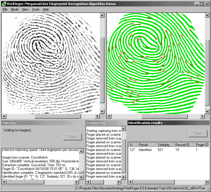 VeriFinger Standard SDK (Linux Demo) 4.2 software screenshot