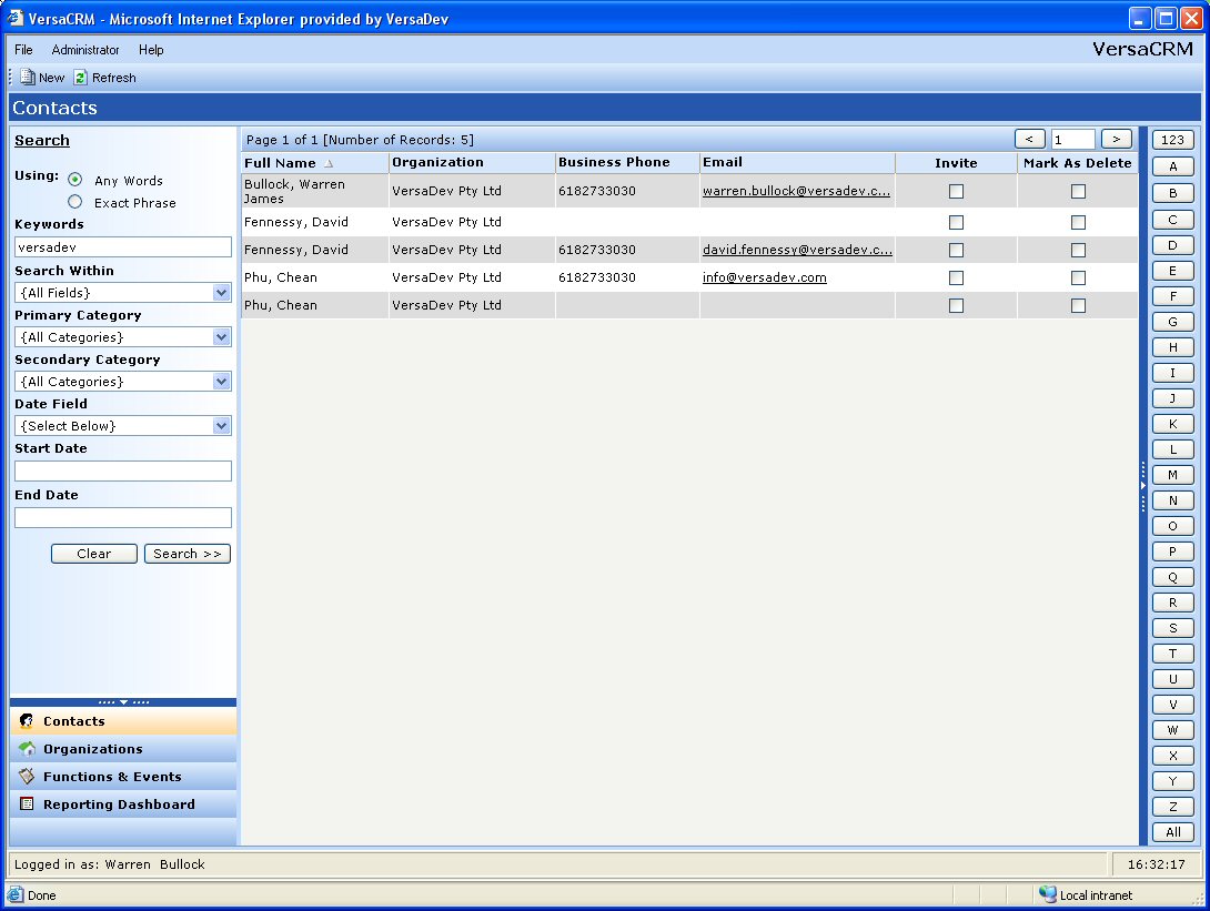 VersaCRM 2.0.0 software screenshot