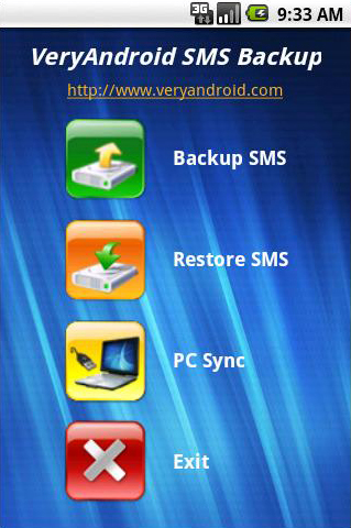 VeryAndroid SMS Backup 3.2.2 software screenshot