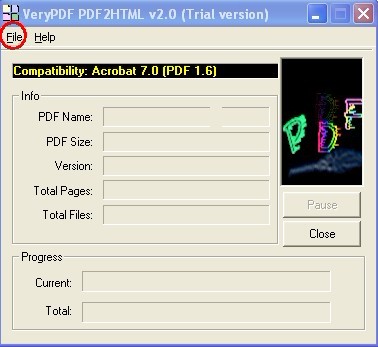 VeryPDF PDF to HTML Converter v2.01 software screenshot