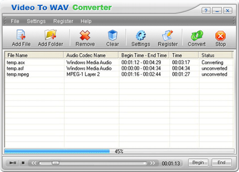 Video To WAV Converter 1.00 software screenshot