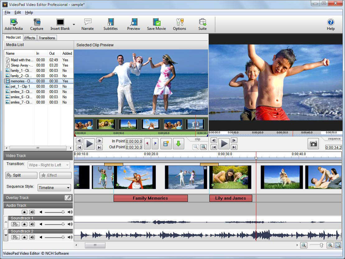 VideoPad Video Editor 5.03 Beta software screenshot