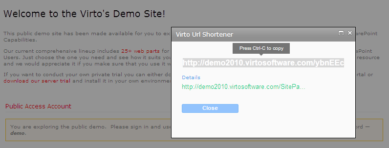 Virto SharePoint URL Shortener Web Part 2.0.0 software screenshot