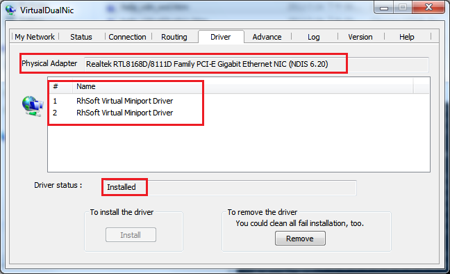 Virtual Dual NIC 3.0 software screenshot