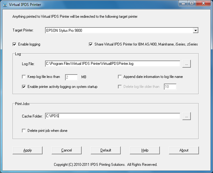Virtual IPDS Printer 2.1.0.566 software screenshot