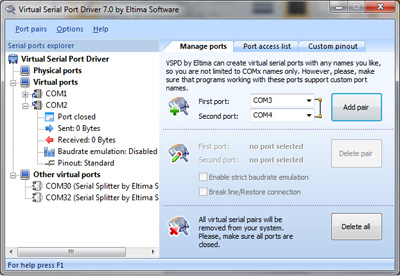 Virtual Serial Port Driver 7.1 Build 7.1.289 software screenshot