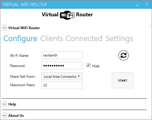 Virtual WiFi Router 3.0.1.0 software screenshot