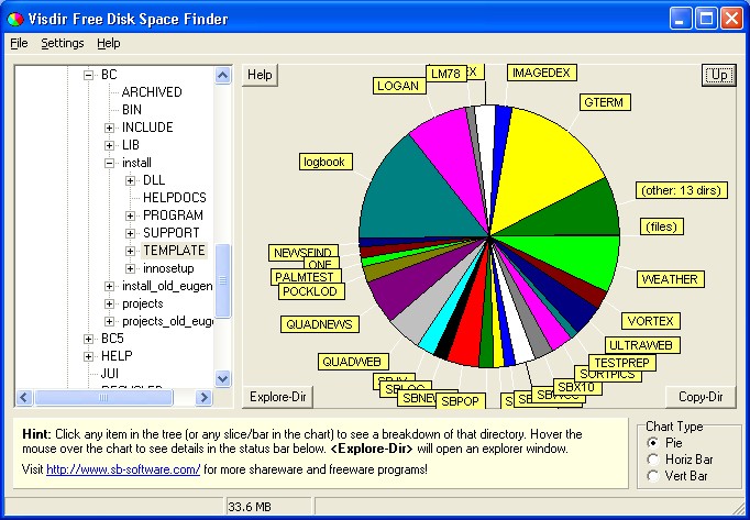 VisDir Free Disk Space Finder 1.4 software screenshot