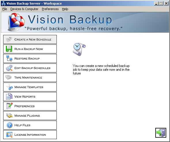 Vision Backup Server w/ MSSQL and Exchan 10 software screenshot