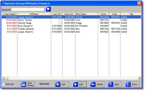 Visitation Manager 2.5 software screenshot
