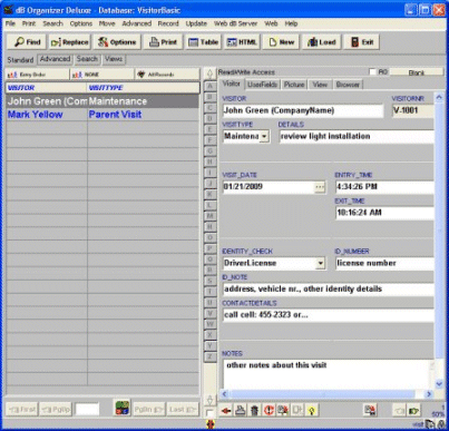 Visitor Organizer Deluxe 4.0 software screenshot