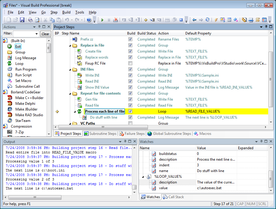 Visual Build Professional 9.5 software screenshot