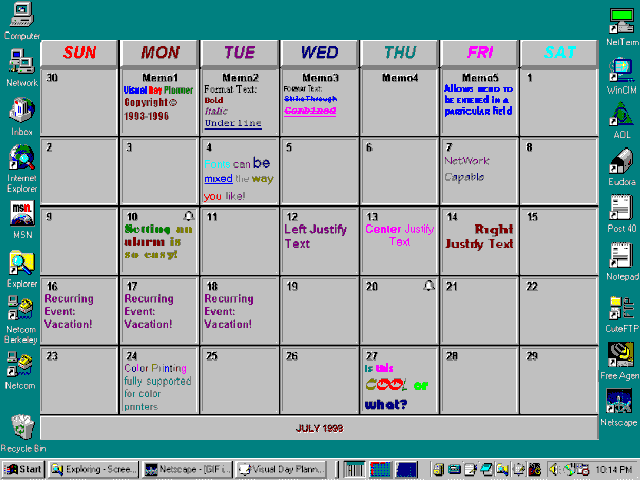 Visual Calendar Planner 5.0 software screenshot