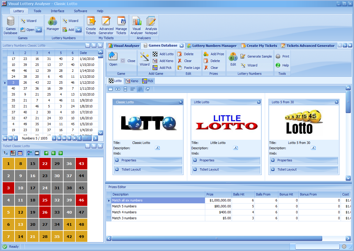 Visual Lottery Analyser 4.3.0 software screenshot