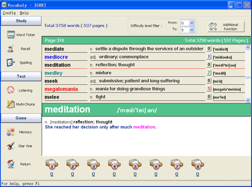 Vocaboly 3.0 software screenshot