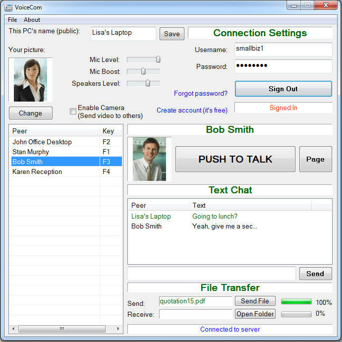 VoiceCom 3.0.0 software screenshot