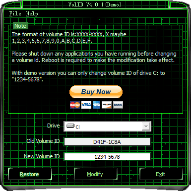 VolID(Disk Drives Serial Modifier) 4.0.2 software screenshot