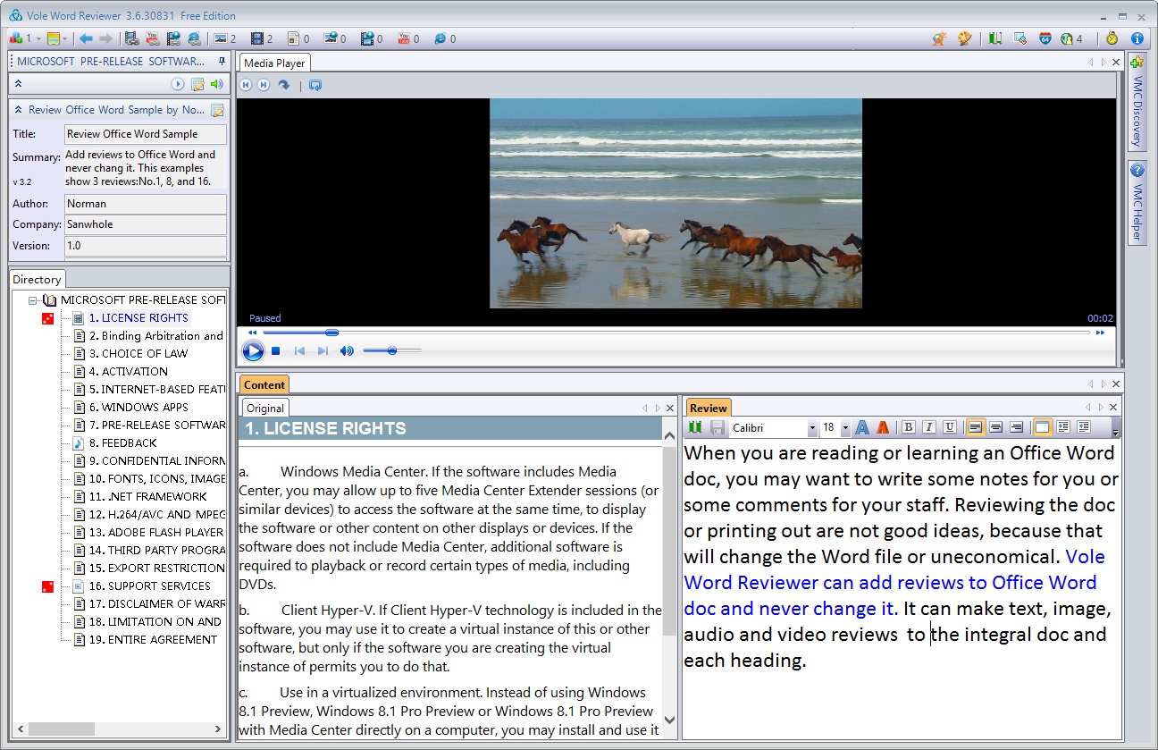 Vole Word Reviewer Free Edition 3.58.7041 software screenshot