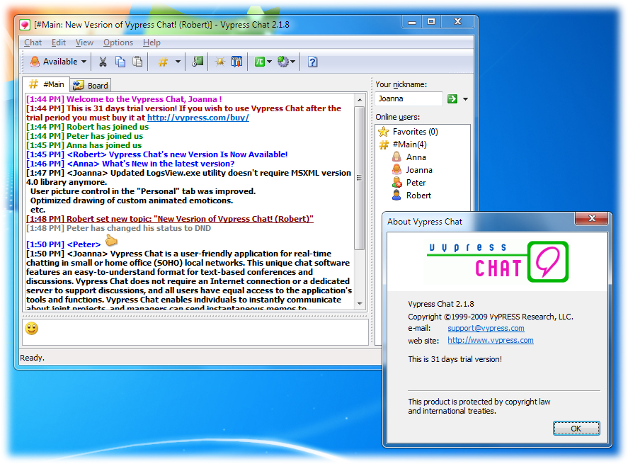 Vypress Chat 2.1.9 software screenshot