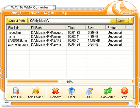 WAV To WMA Converter 1.00 software screenshot