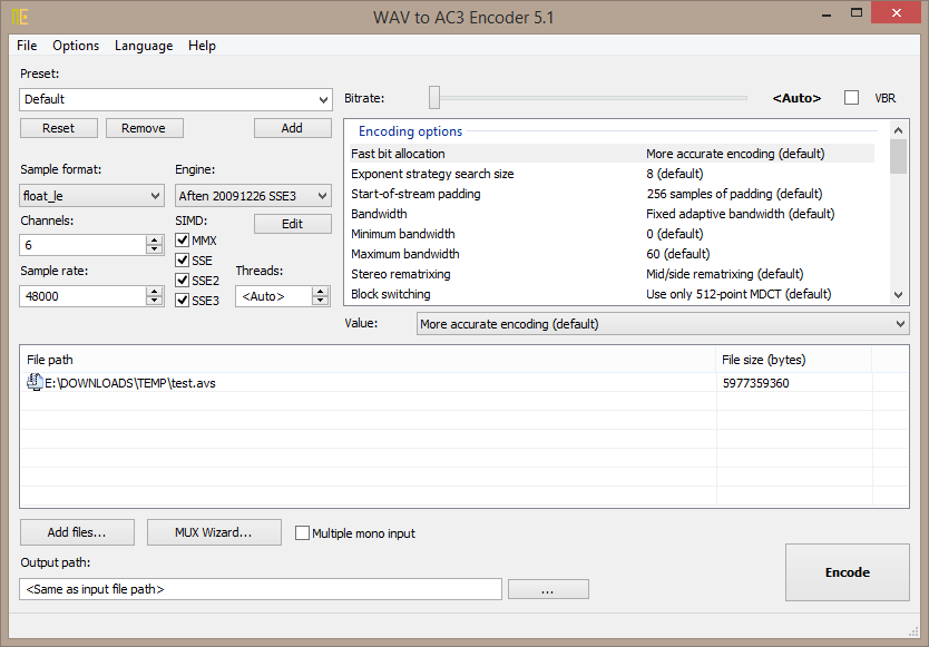 WAV to AC3 Encoder Portable 5.2 software screenshot